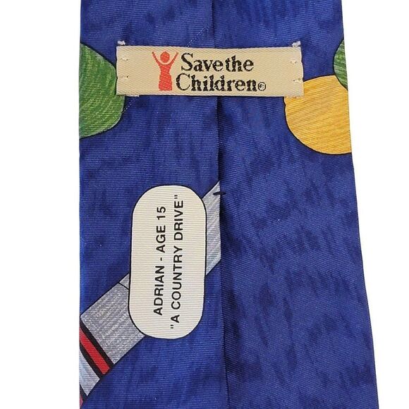 Save The Children Mens Golf Silk Necktie #1 "A Country Drive" by Adrian 58" x 4" - Picture 5 of 6